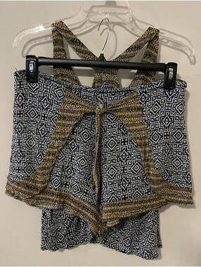 Xhilaration Womens Large/XL Blue Abstract Blouse & Shorts Outfit! A1711